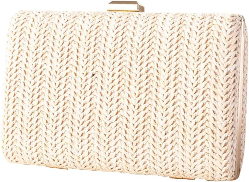 Straw Evening Bag for Women Handwoven Clutch Bag Bridal Wedding Purse Ladies Handbag Elegant Shoulder Bag