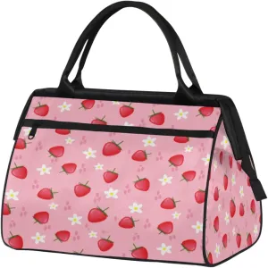 Strawberry Pine Print Travel Duffel Bag Sports Travel Duffel Bag Waterproof Durable Large Gym Tote Bag Weekender Overnight Bag for Women Travel Gym Yoga