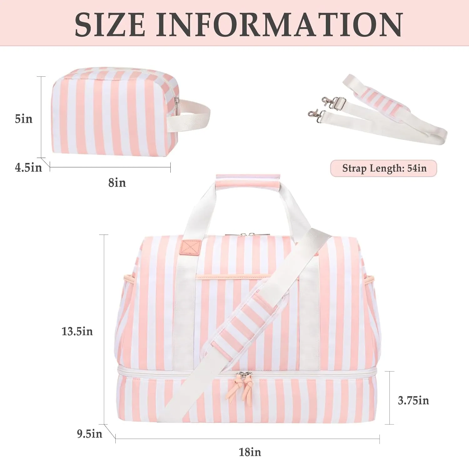 Stripe Weekender Overnight Bags for Women - 2Pcs Carry On Travel Duffle Bag with Shoe Compartment