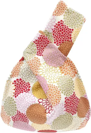 Stylish Cotton Japanese Pattern Wrist Bag Sleeve Knot Pouch Portable Canvas Tote Purse for Female, Women