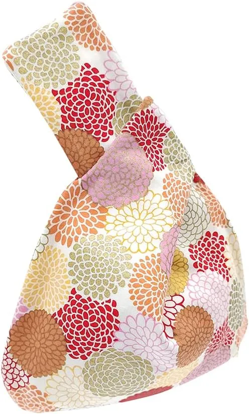 Stylish Cotton Japanese Pattern Wrist Bag Sleeve Knot Pouch Portable Canvas Tote Purse for Female, Women