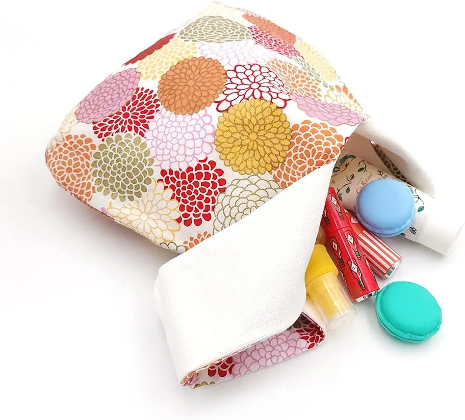Stylish Cotton Japanese Pattern Wrist Bag Sleeve Knot Pouch Portable Canvas Tote Purse for Female, Women