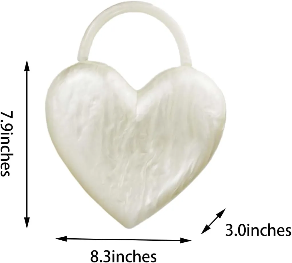 Stylish Women Acrylic Evening Clutch Heart Shape Handbag Amber Top Handle Purse Bag for Party Prom Cocktail
