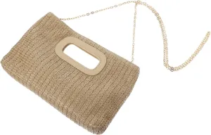 Stylish Woven Evening Bag for Women Detachable Chain Rustic Hand Purse for Travel and Party
