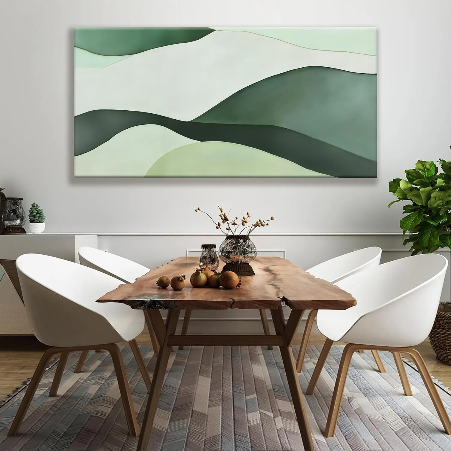 Suconvng Large Abstract Wall Art 29"x58" Green White Modern Canvas Art Print for Living Room Decor