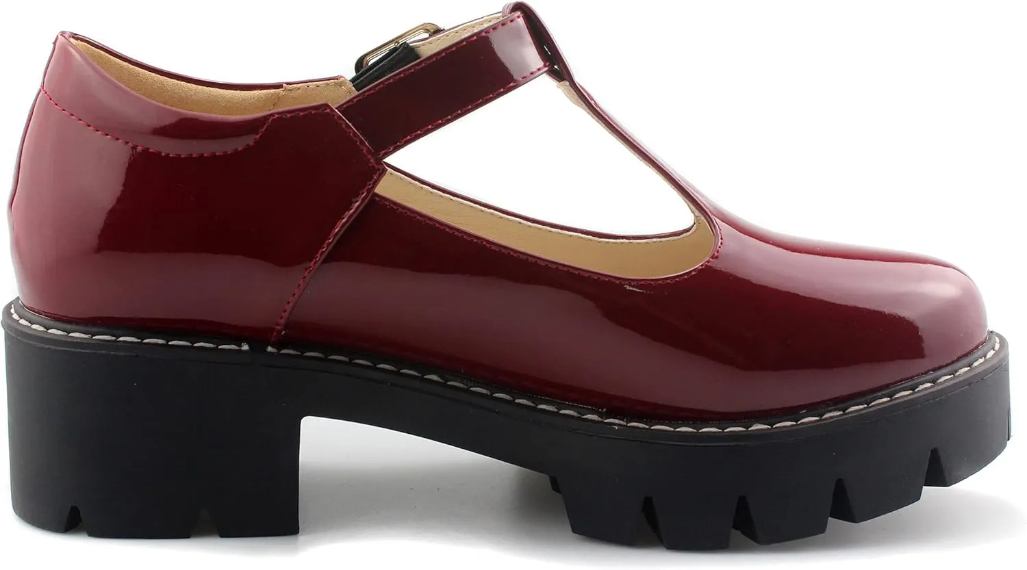 Sungtin for Women T-Strap Mary Jane Shoes School Uniform Platform Pumps Chunky Mid Heel Goth Shoes