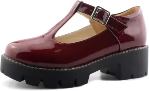 Sungtin for Women T-Strap Mary Jane Shoes School Uniform Platform Pumps Chunky Mid Heel Goth Shoes