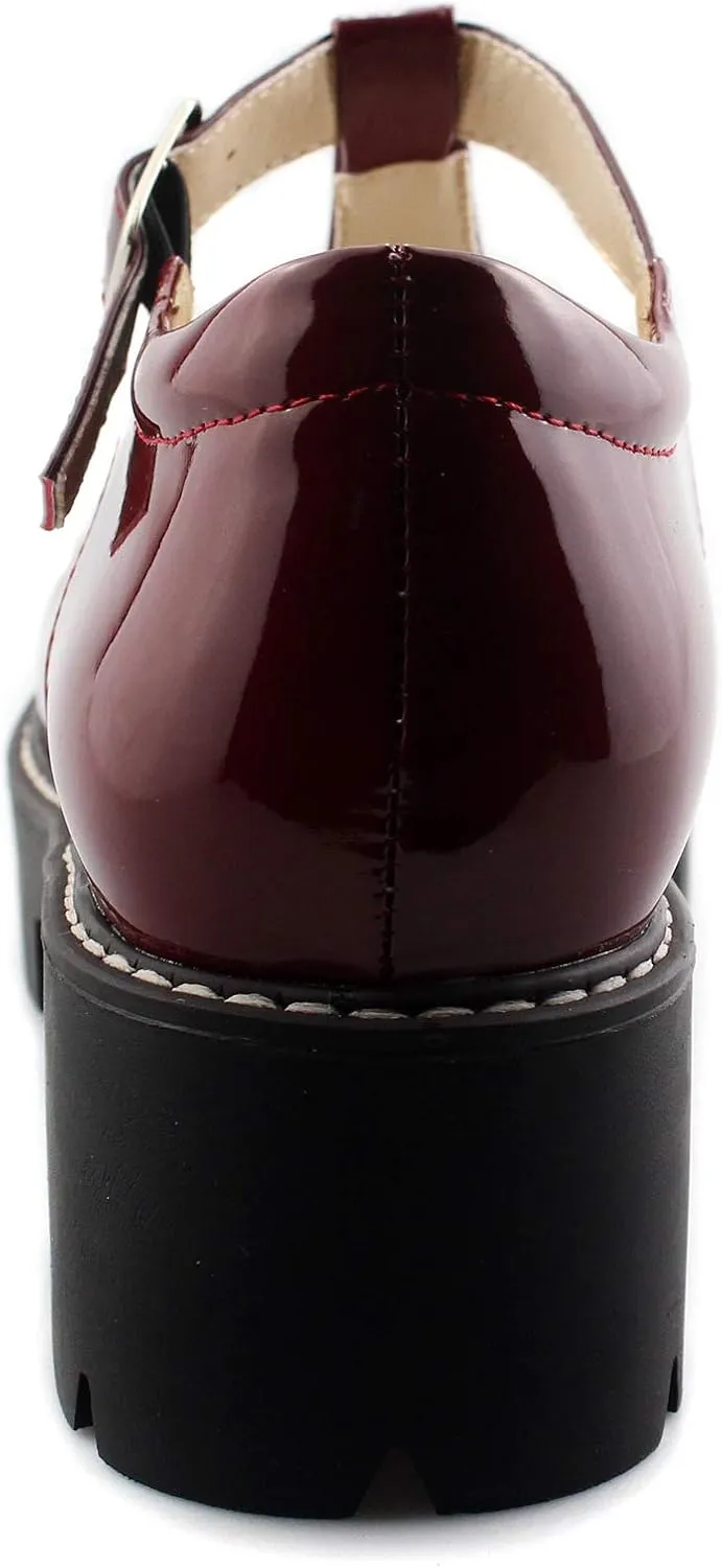Sungtin for Women T-Strap Mary Jane Shoes School Uniform Platform Pumps Chunky Mid Heel Goth Shoes
