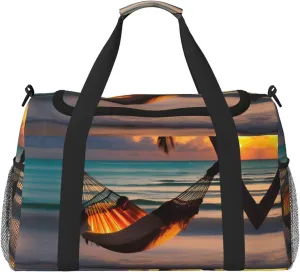 Sunset beach hammock Print Large Hand Travel Bag, Waterproof Tote Handbag for Women, Duffel Bag Sport Gym for Men