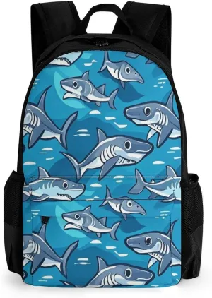 Supdreamc Polyester Daypack for Hiking Work Running - Big Capacity Anti-Theft Multipurpose Shoulder Bag, Blue Ocean Sea Shark Art Travel and Sport Backpack Rucksack