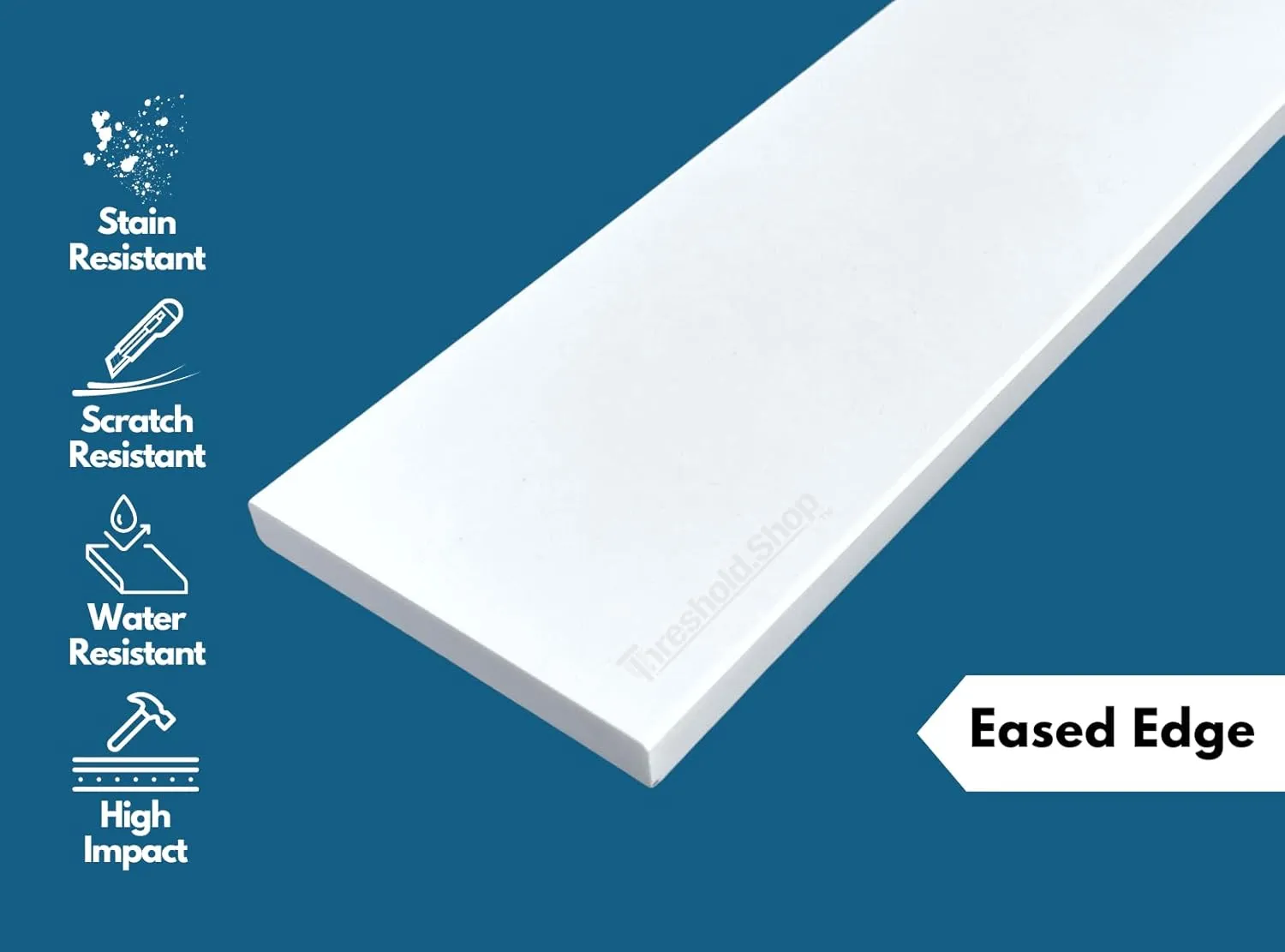 Super White Engineered Marble Threshold for Shower Curb, Bathroom Vanity Backsplash, Window Sill, Door Transitions (4" x 24")