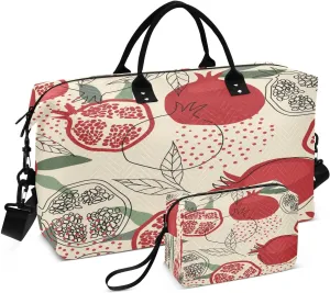 susiyo Decorative Fruits Pomegranate Expandable Travel Duffle Bag, Large Weekender Overnight Bags and Adjustable Strap, Carry On Shoulder Tote Bag, Gym Duffel Bag with Toiletry Bags for Hospital