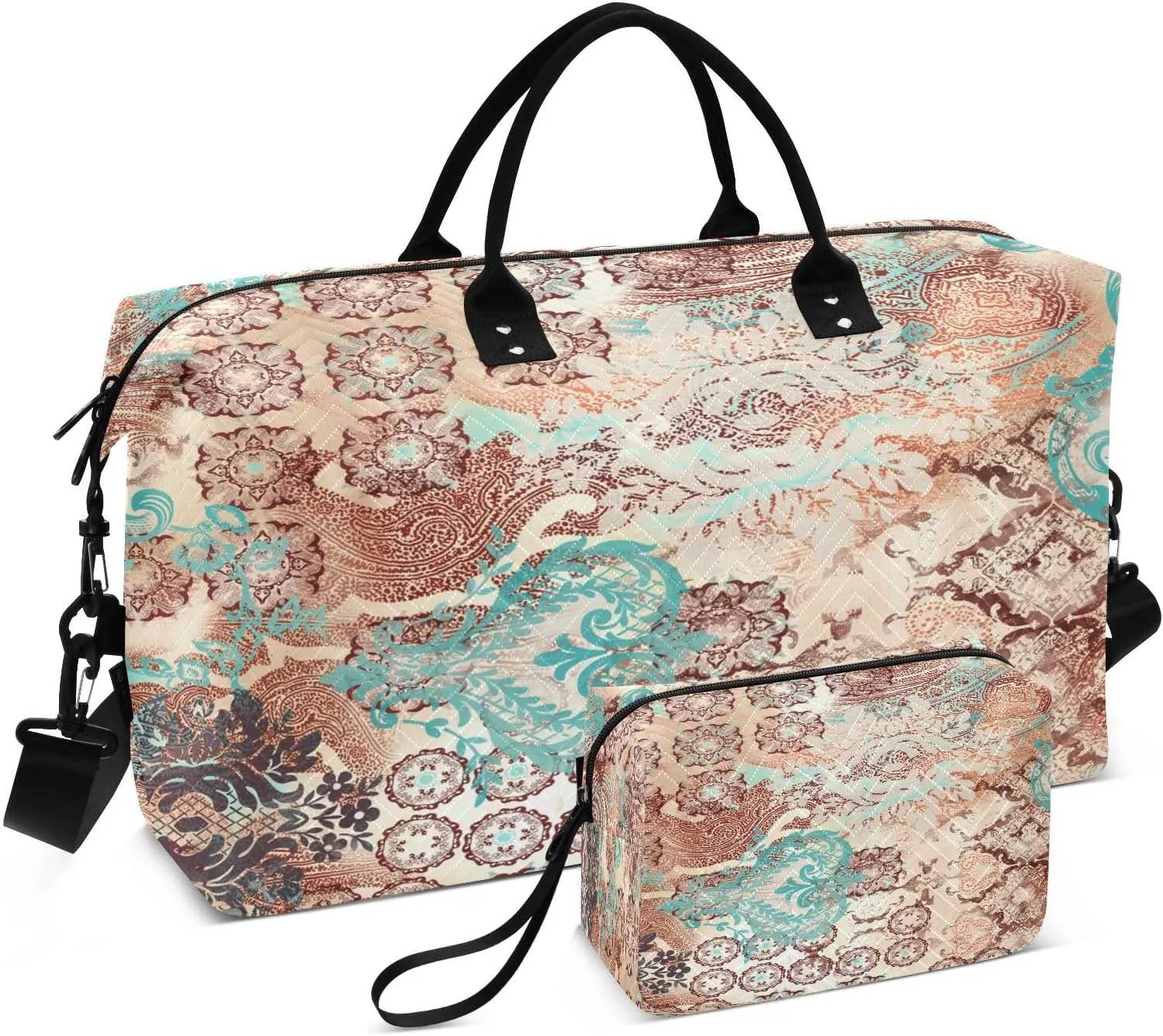 susiyo Ethnic Motifs Expandable Travel Duffle Bag, Large Weekender Overnight Bags and Adjustable Strap, Carry On Shoulder Tote Bag, Gym Duffel Bag with Toiletry Bags for Hospital