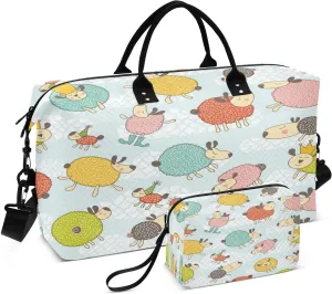 susiyo Lovely Sleepy Colorful Sheep Expandable Travel Duffle Bag, Large Weekender Overnight Bags and Adjustable Strap, Carry On Shoulder Tote Bag, Gym Duffel Bag with Toiletry Bags for Hospital