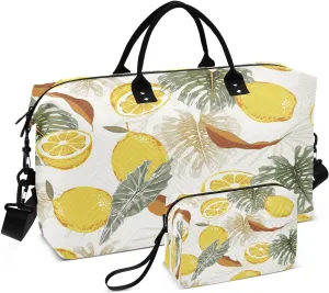 susiyo Retro Lime and Lemon Expandable Travel Duffle Bag, Large Weekender Overnight Bags and Adjustable Strap, Carry On Shoulder Tote Bag, Gym Duffel Bag with Toiletry Bags for Hospital