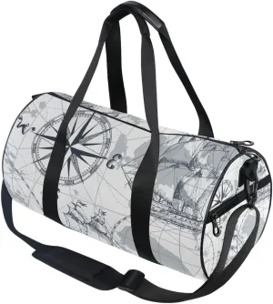 susiyo Small Sports Gym Bag Nautical Compass Sailing Boat Compact Workout Duffle Bags for Men Women