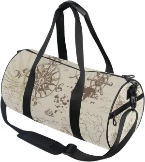 susiyo Small Sports Gym Bag Vintage Compass Sailing Boat Compact Workout Duffle Bags for Men Women