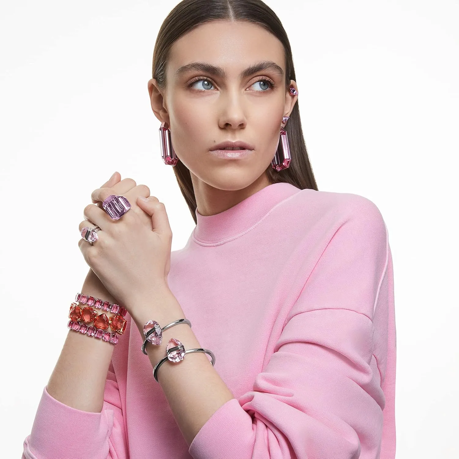 SWAROVSKI Lucent Cocktail Ring Jewelry Collection, Blue Crystal, Pink Crystal