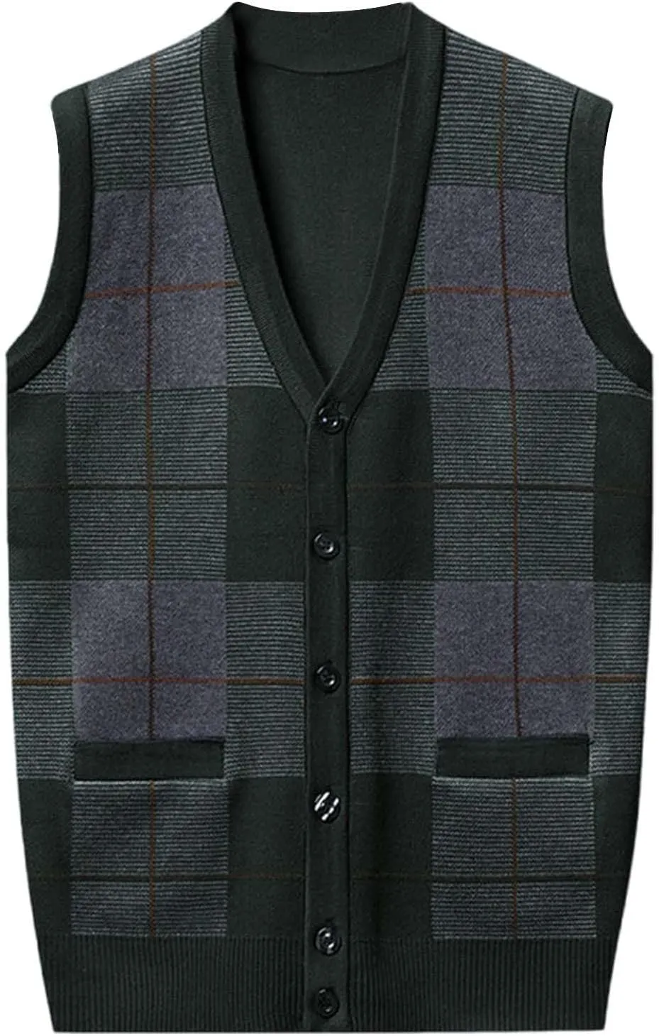 Sweater Vest for Men Sleeveless V Neck Button Down Knitwear Casual Slim Fit Striped Pullover Knit Sweater Fall Vests