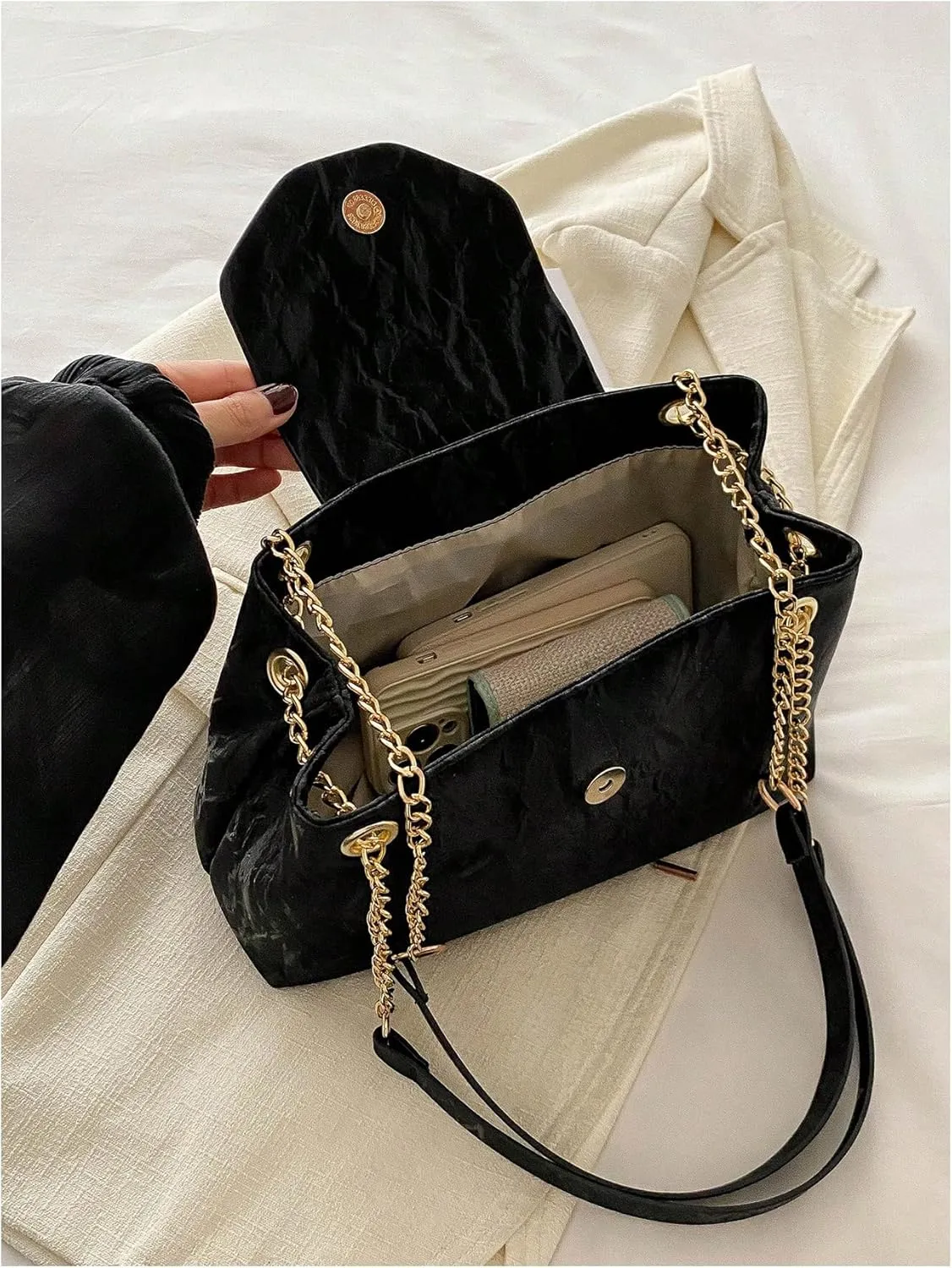 SweatyRocks Women's PU Leather Chain Shoulder Bag Casual Shopping Bags