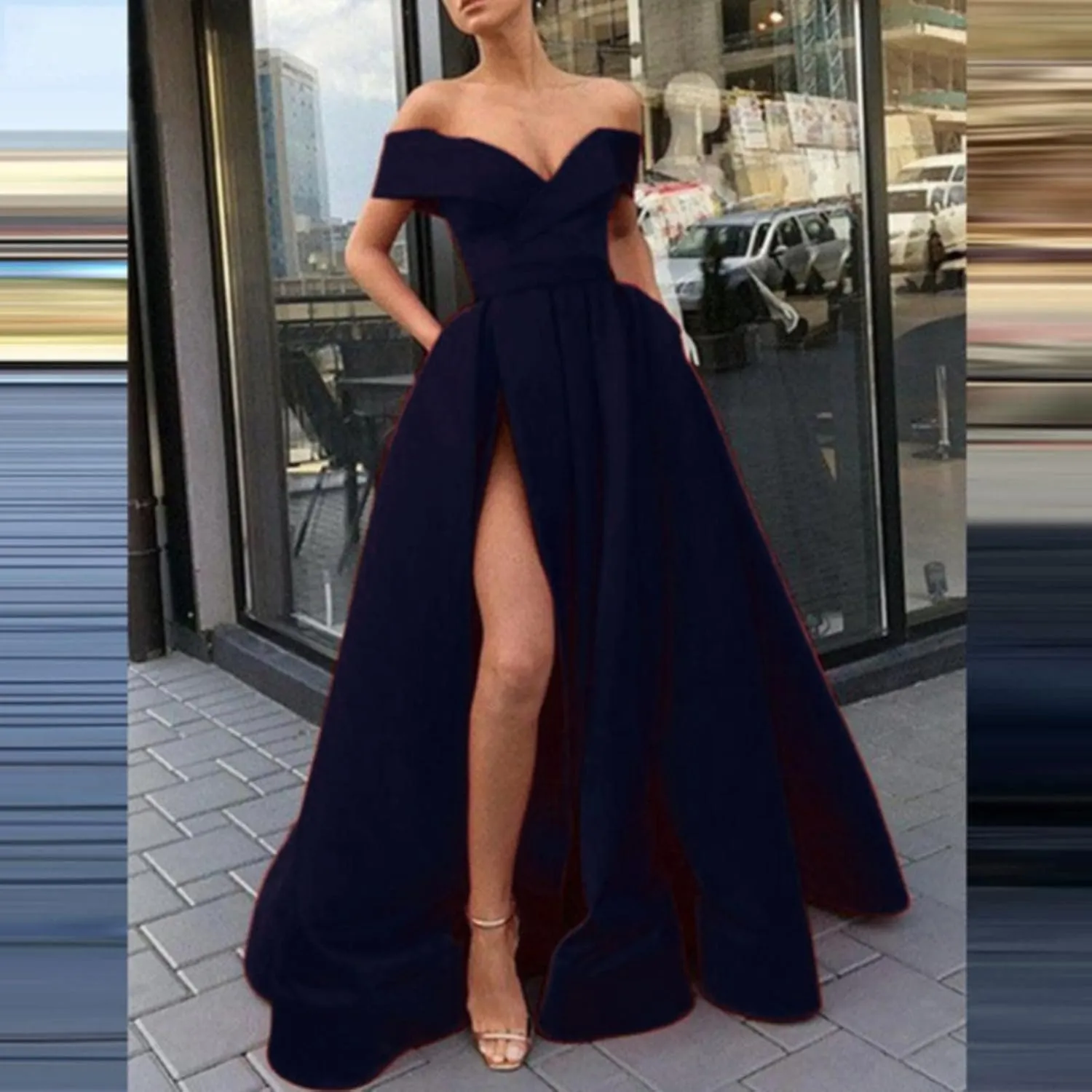 Sweetheart Ball Gown Dresses Prom Dress Formal V Neck Prom Gown for Women Elegant Gown 3/4 Sleeve Maxi Dress Empire