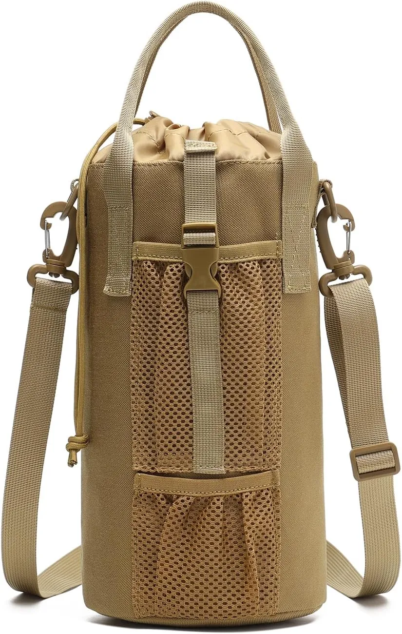 Tactical Molle Water Bottle Pouch 6L/170 oz Drawstring Open Top EDC Bag Holder with Shoulder Strap and Handle