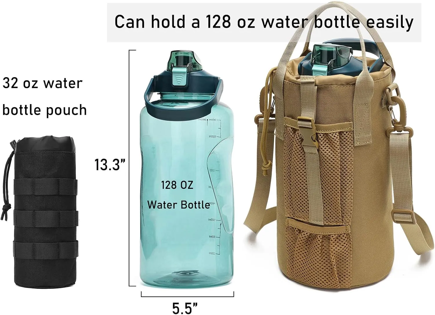 Tactical Molle Water Bottle Pouch 6L/170 oz Drawstring Open Top EDC Bag Holder with Shoulder Strap and Handle