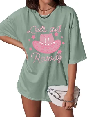 TAKEYAL Womens Oversized T-Shirts Half Sleeve Graphic Tees Letter Print Shirt Summer Vintage Casual Tunic Tops