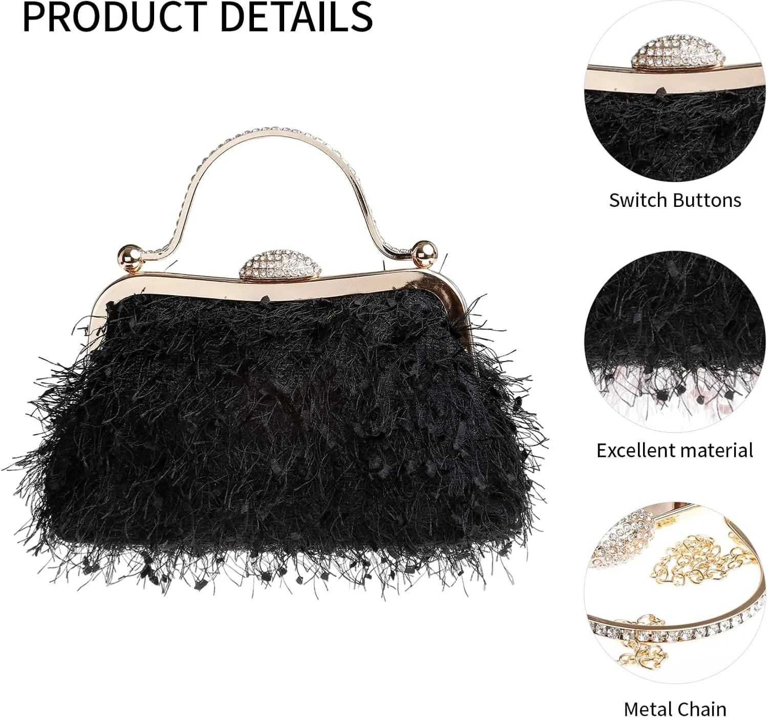 Tassel Women's Evening Handbag Cocktail Prom Formal Clutch Purse Feather Elegant Shoulder Bag for Wedding Banquet