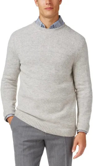 Tasso Elba Mens Dual-Textured Long Sleeves Crewneck Sweater Gray XL