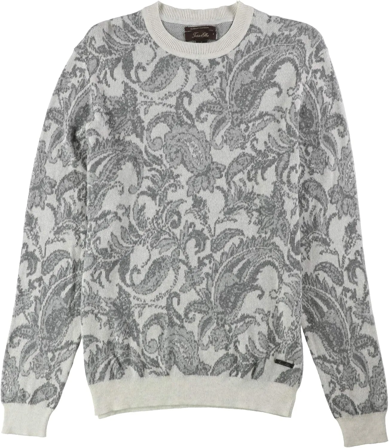 Tasso Elba Mens Paisley Crewneck Pullover Sweater Ivory M