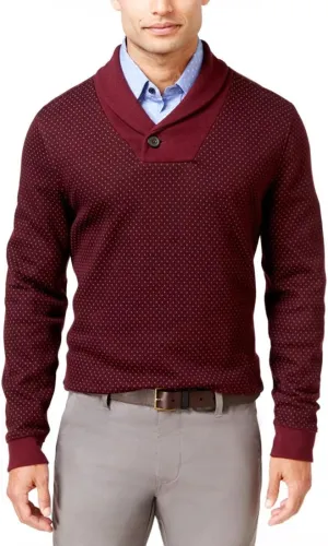 Tasso Elba Mens Pique Geometric Shawl-Collar Sweater Red L