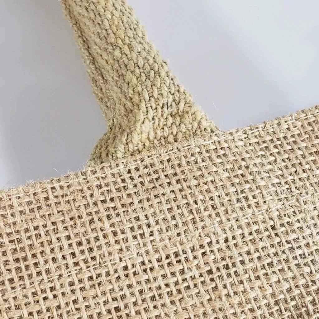 TBF Jute Burlap Tote Bags Soft Cotton Handles Laminated Interior Reusable Grocery Shopping Bags w/Full Gusset Bags (Pack of 6, Medium - 12" x 12" x 7.75")