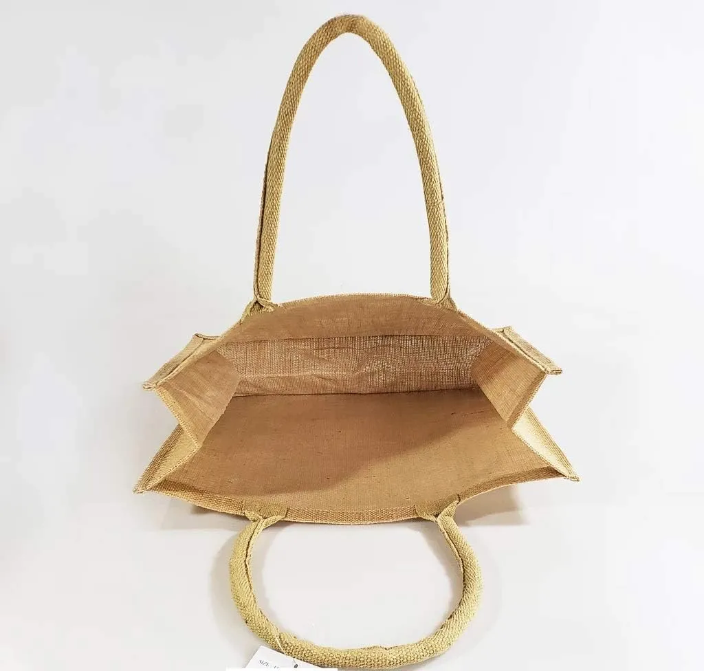 TBF Jute Burlap Tote Bags Soft Cotton Handles Laminated Interior Reusable Grocery Shopping Bags w/Full Gusset Bags (Pack of 6, Medium - 12" x 12" x 7.75")
