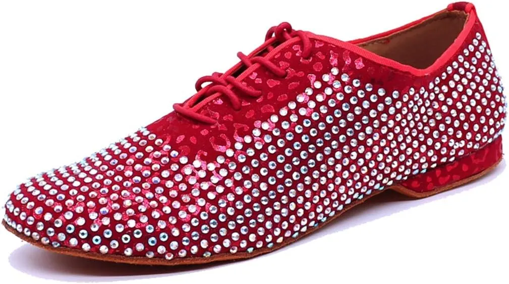 TDA Men's Comfort Standard Low Heel Soft Outsole Satin Studded Rhinestones Tango Ballroom Salsa Chacha Character Latin Modern Dance Shoes