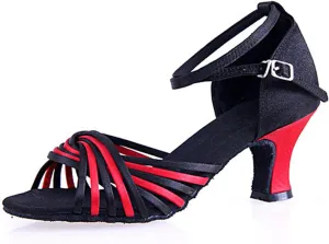 TDA Women's Peep Toe Ankle Wrap Satin Salsa Tango Ballroom Latin Modern Dance Wedding Shoes