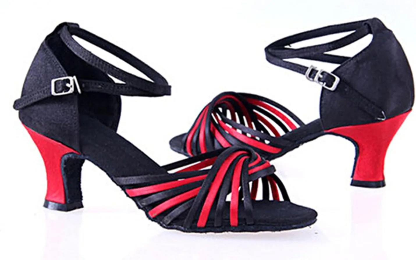 TDA Women's Peep Toe Ankle Wrap Satin Salsa Tango Ballroom Latin Modern Dance Wedding Shoes