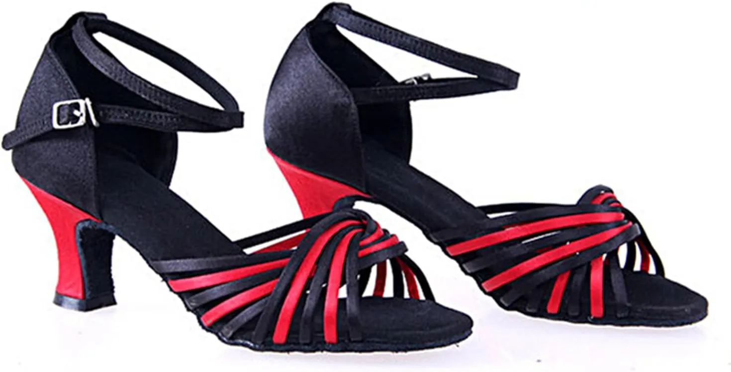 TDA Women's Peep Toe Ankle Wrap Satin Salsa Tango Ballroom Latin Modern Dance Wedding Shoes
