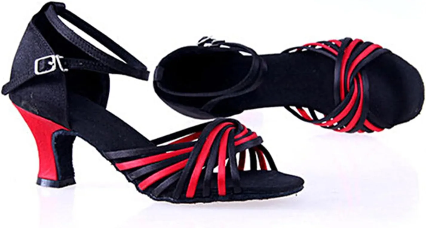 TDA Women's Peep Toe Ankle Wrap Satin Salsa Tango Ballroom Latin Modern Dance Wedding Shoes