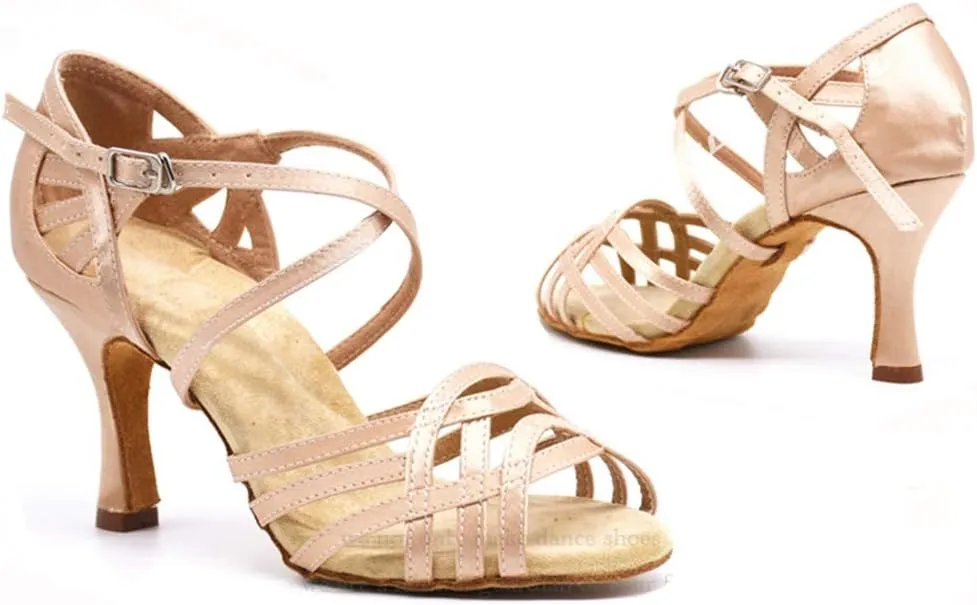 TDA Women's Peep Toe Flared Heel Satin Salsa Tango Latin Modern Dance Shoes Wedding Praty Sandals