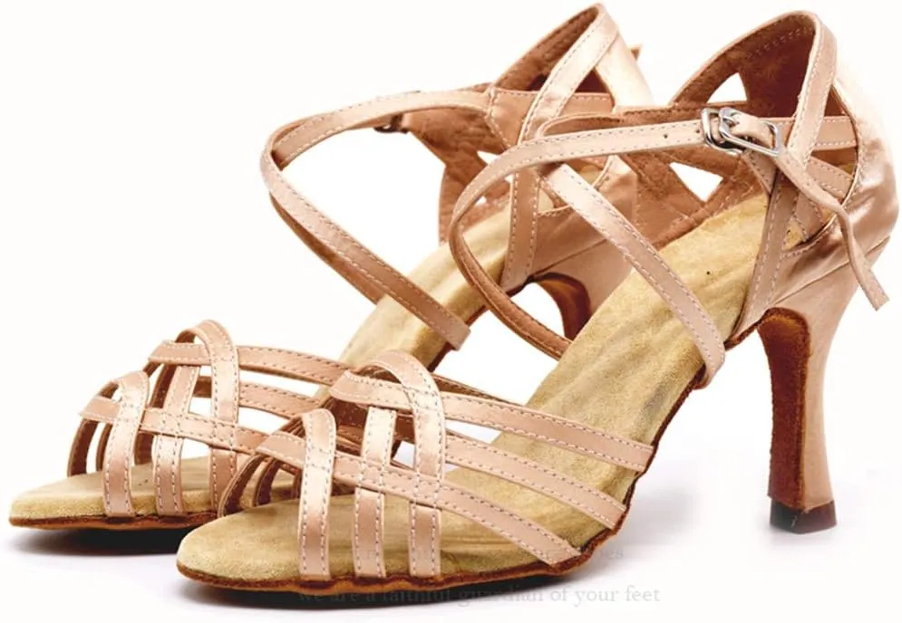 TDA Women's Peep Toe Flared Heel Satin Salsa Tango Latin Modern Dance Shoes Wedding Praty Sandals