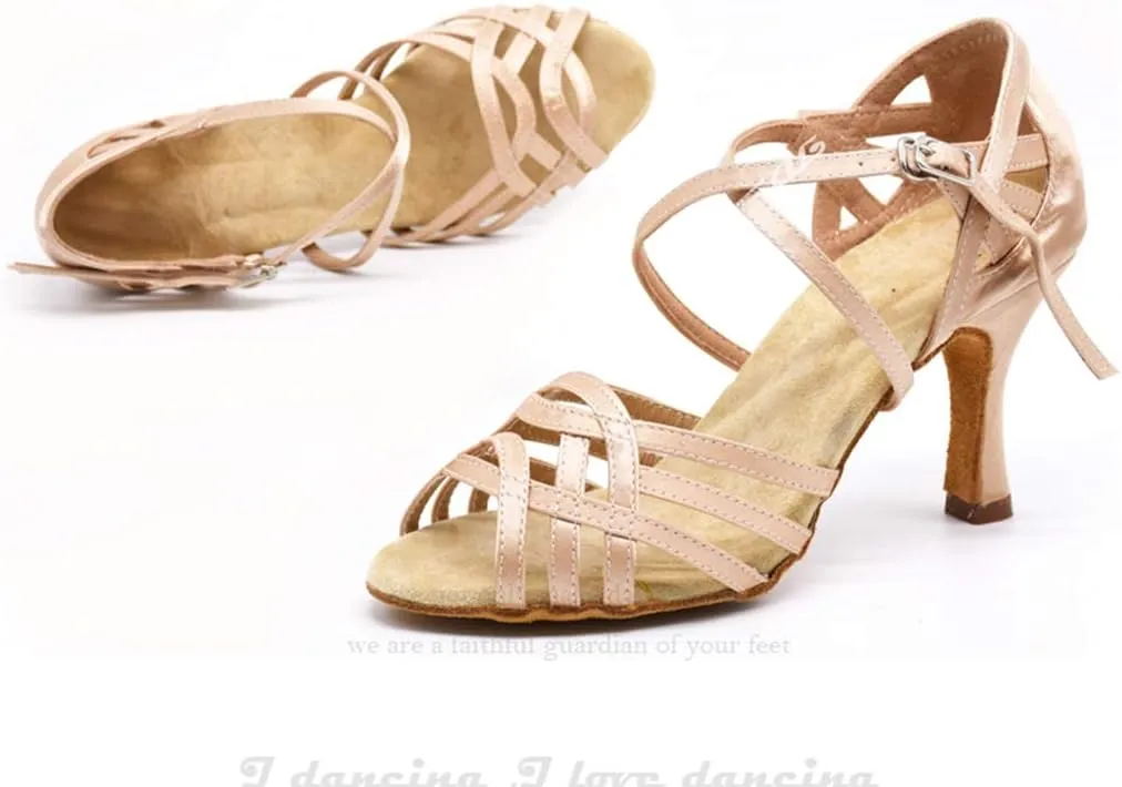 TDA Women's Peep Toe Flared Heel Satin Salsa Tango Latin Modern Dance Shoes Wedding Praty Sandals