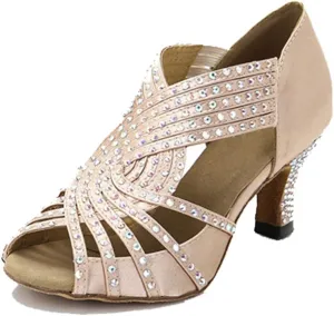 TDA Womens Zipper & Slip-on Flared Heel Glitter Crystals Latin Modern Salsa Tango Ballroom Wedding Dance Shoes