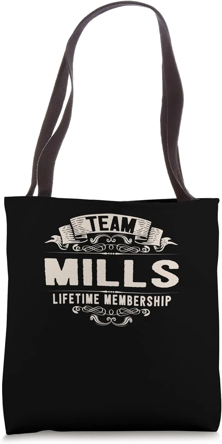 Team Mills Lifetime Membership Retro Last Name Vintage Tote Bag