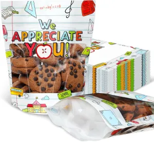 Teenyyou 50 Pcs Teacher Appreciation Gift Bags Thank You Teacher Pouch Bags for Cookie Candy Goodies for Graduation Day Back to School Party Supplies,8 x 6.5 x 2.5 Inch