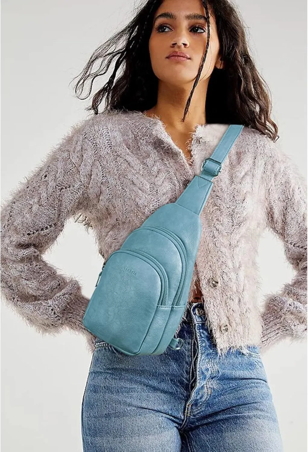 Telena Small Sling Bag for Women Leather Crossbody Fanny Packs Chest Bag for Women