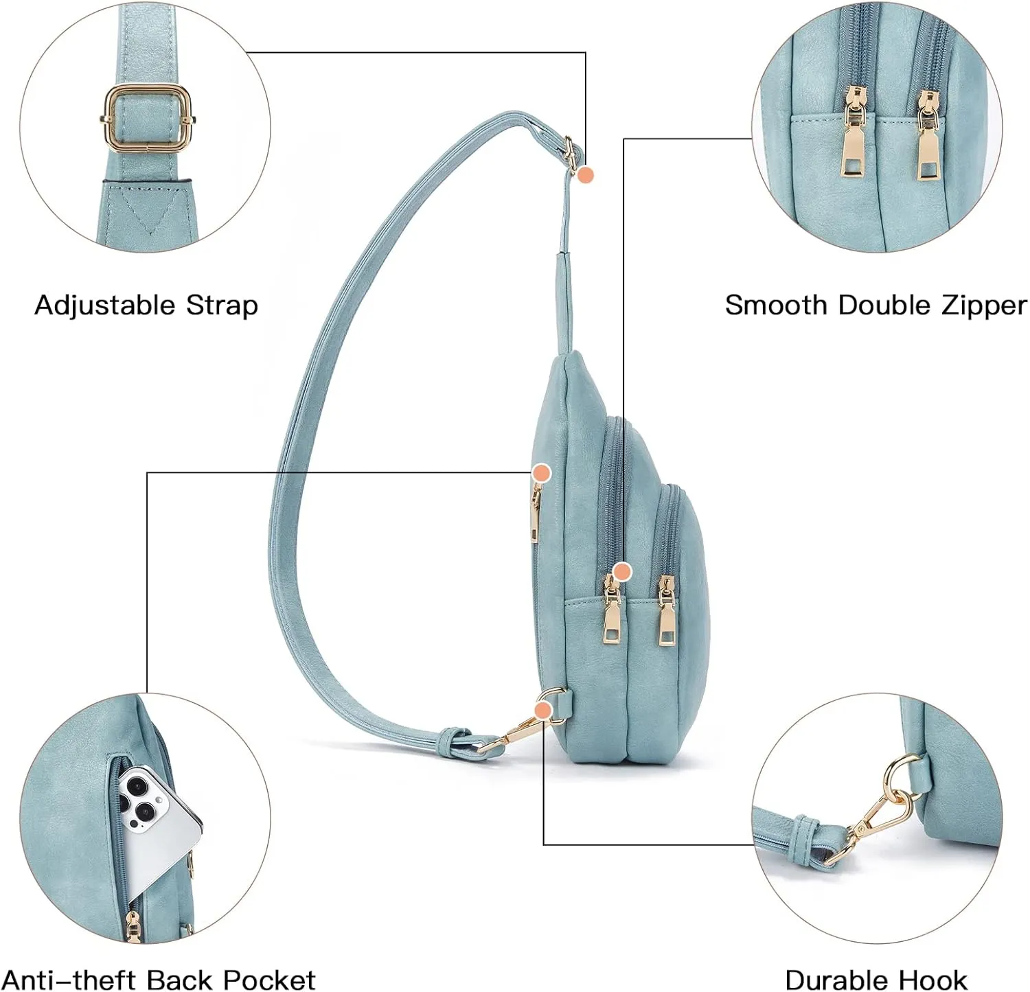 Telena Small Sling Bag for Women Leather Crossbody Fanny Packs Chest Bag for Women