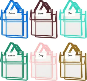 Teling Thick Clear Book Pouches with Blank Name Tags and Handles Book Bags Organizer for School Classroom Library Pockets Students(10 x 12 Inch,Multi Color,12 Pack)