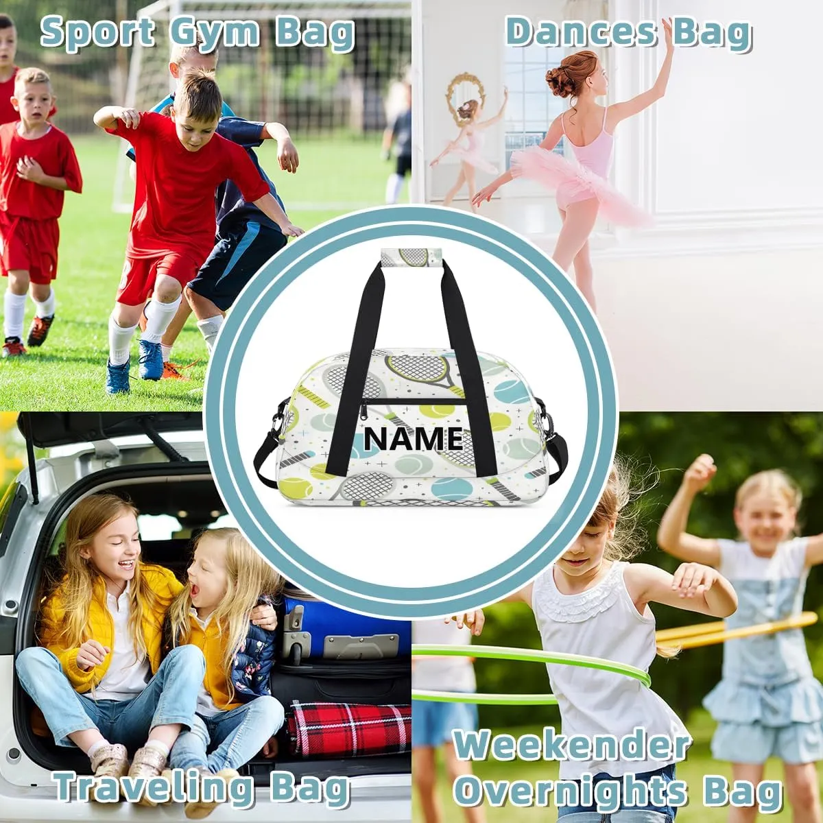 Tennis Custom Small Gym Bag 18 inch for Women Men Personalized Tennis Carry On Overnight Weekender Bag for Travel Work Dance Sport