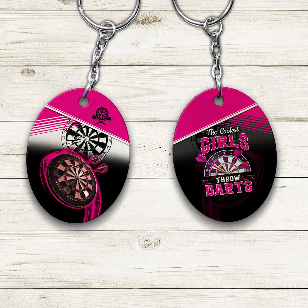The Coolest Girls Throw Darts Keychain For Dart Team Player